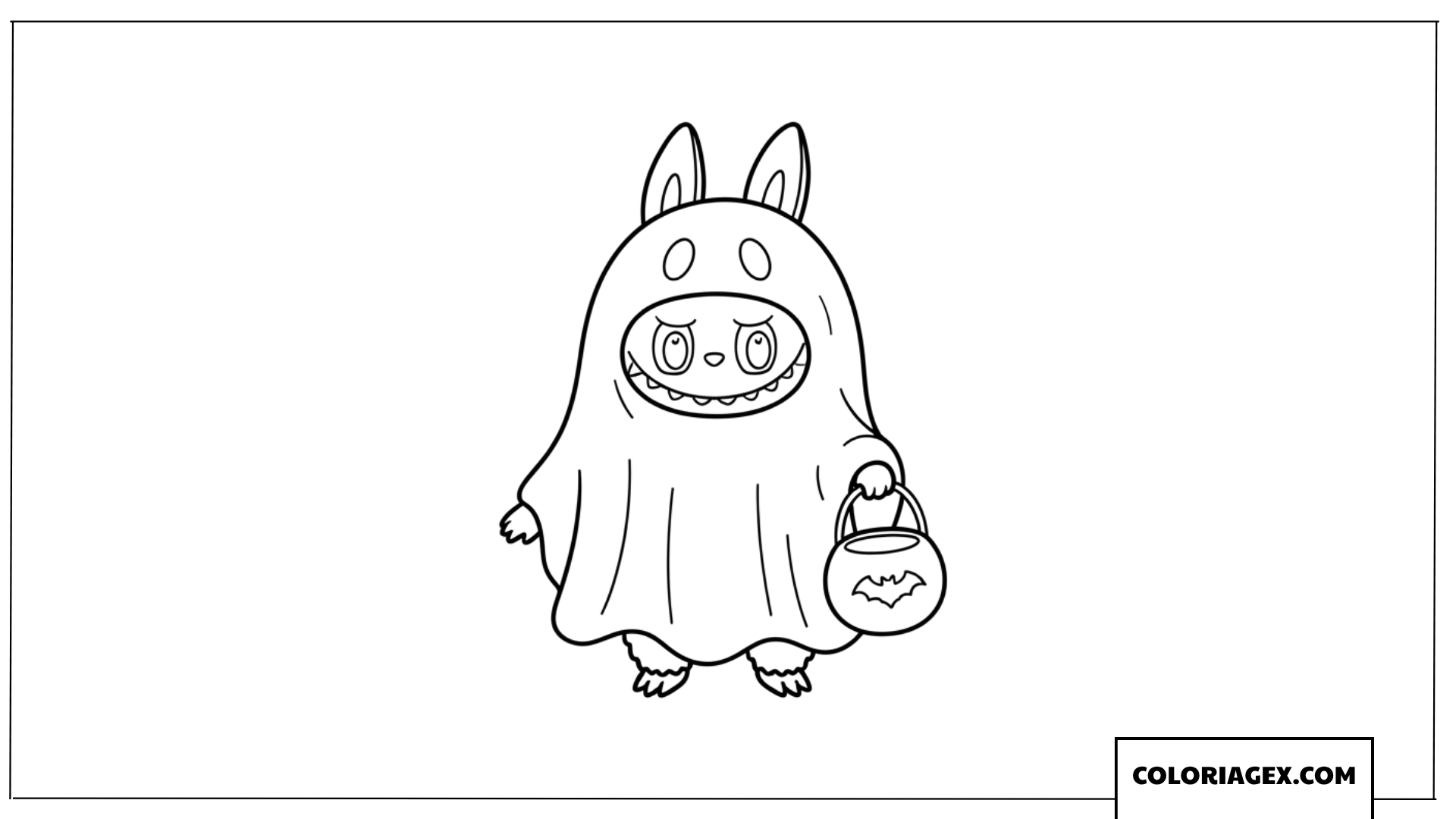 Coloriage de Labubu deguise en petit fantome pour Halloween