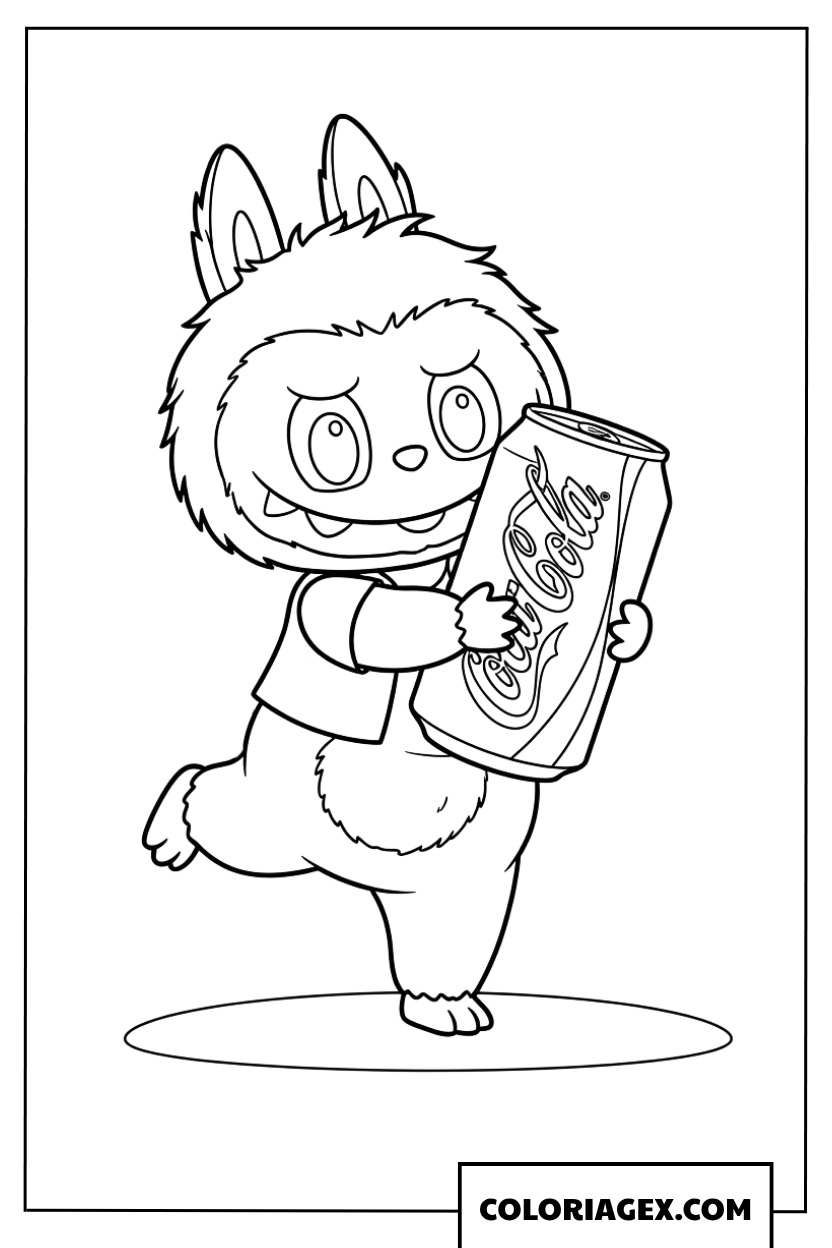 Coloriage de Labubu sautillant avec sa boisson Coca Cola