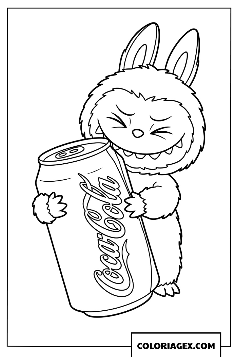 Coloriage de Labubu serrant une canette de Coca Cola