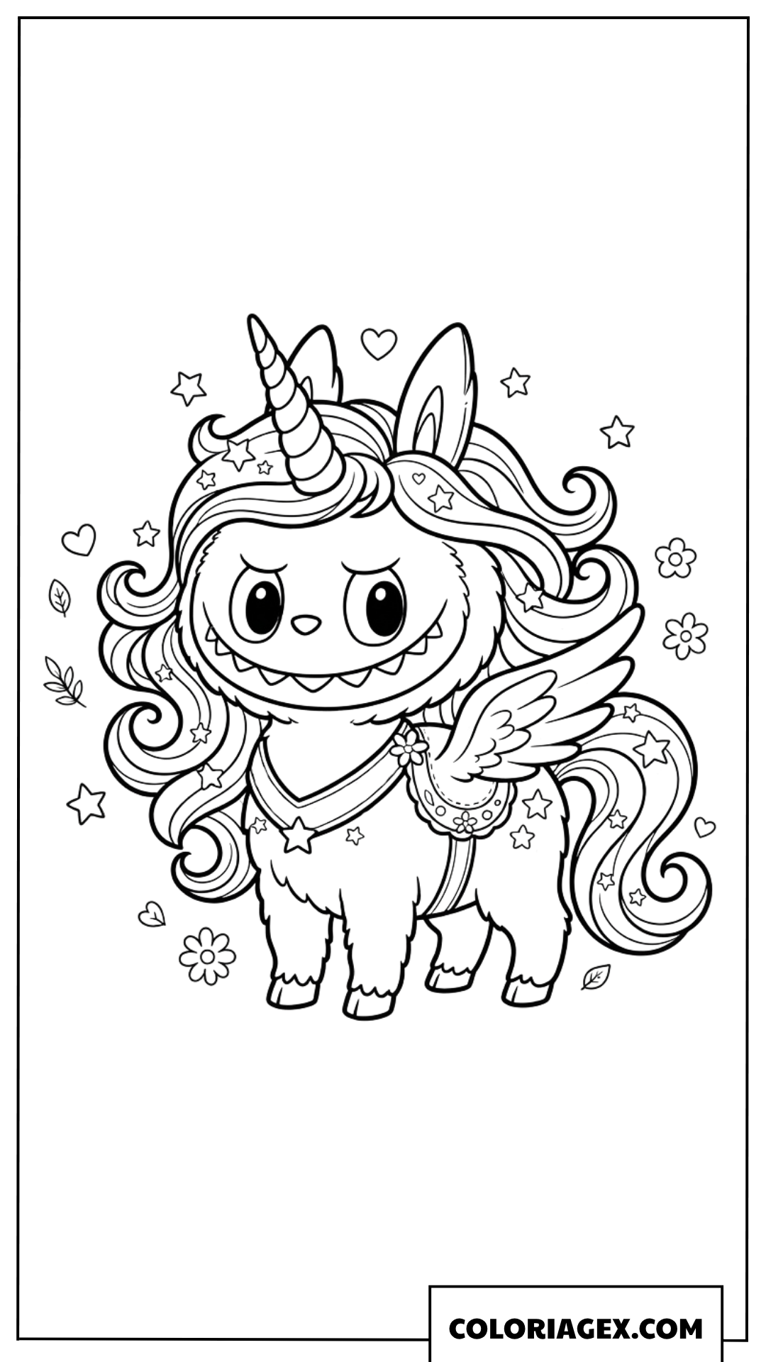Coloriage de Labubu transforme en une magnifique licorne magique