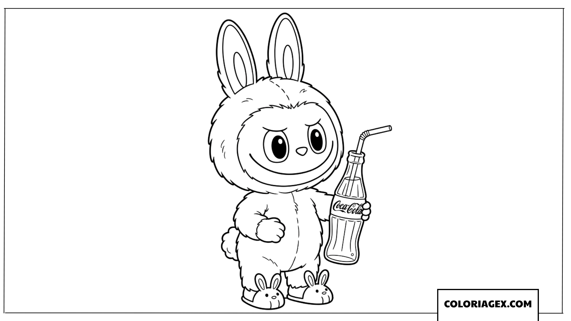 Coloriage de Labubu trop mignon tenant une bouteille Coca Cola