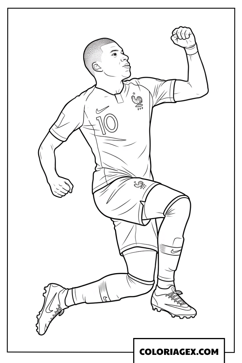 Coloriage de Mbappe celebrant son but avec puissance