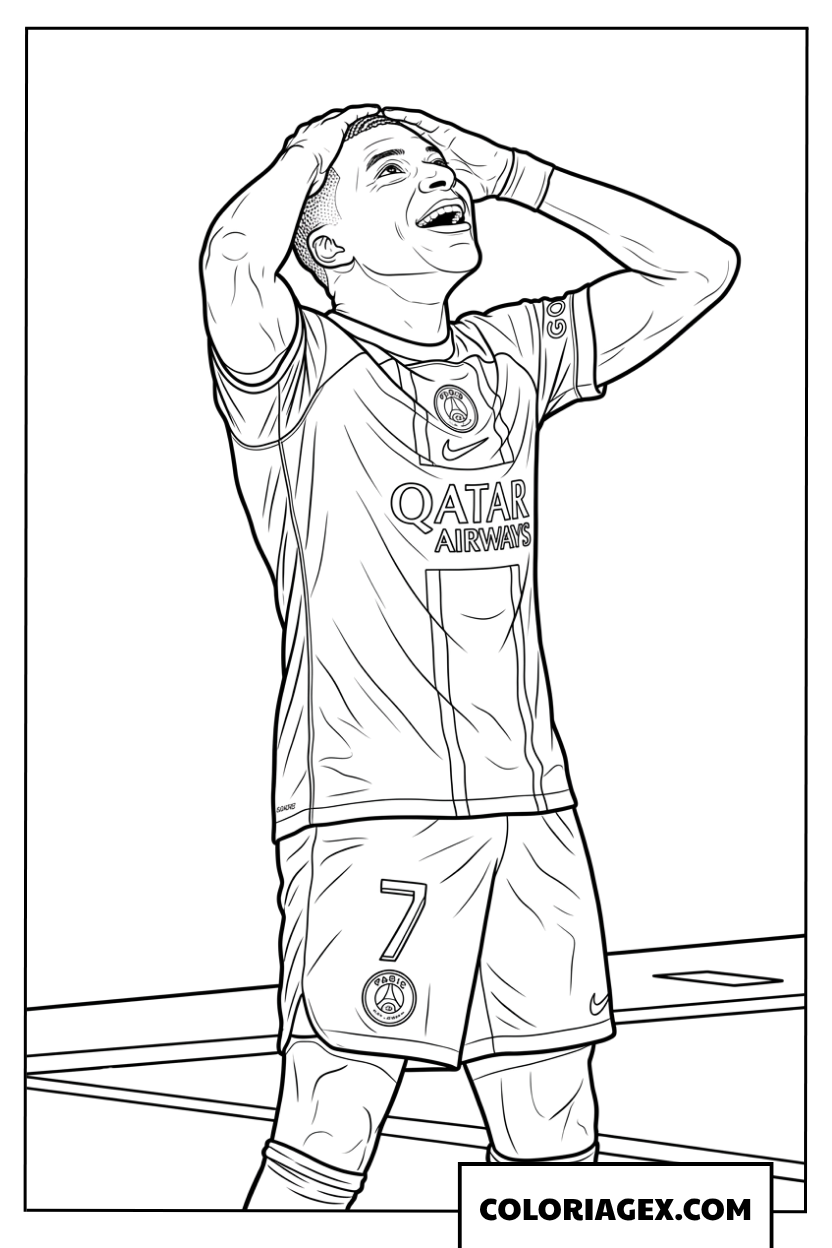 Coloriage de Mbappe celebrant son but vers le ciel