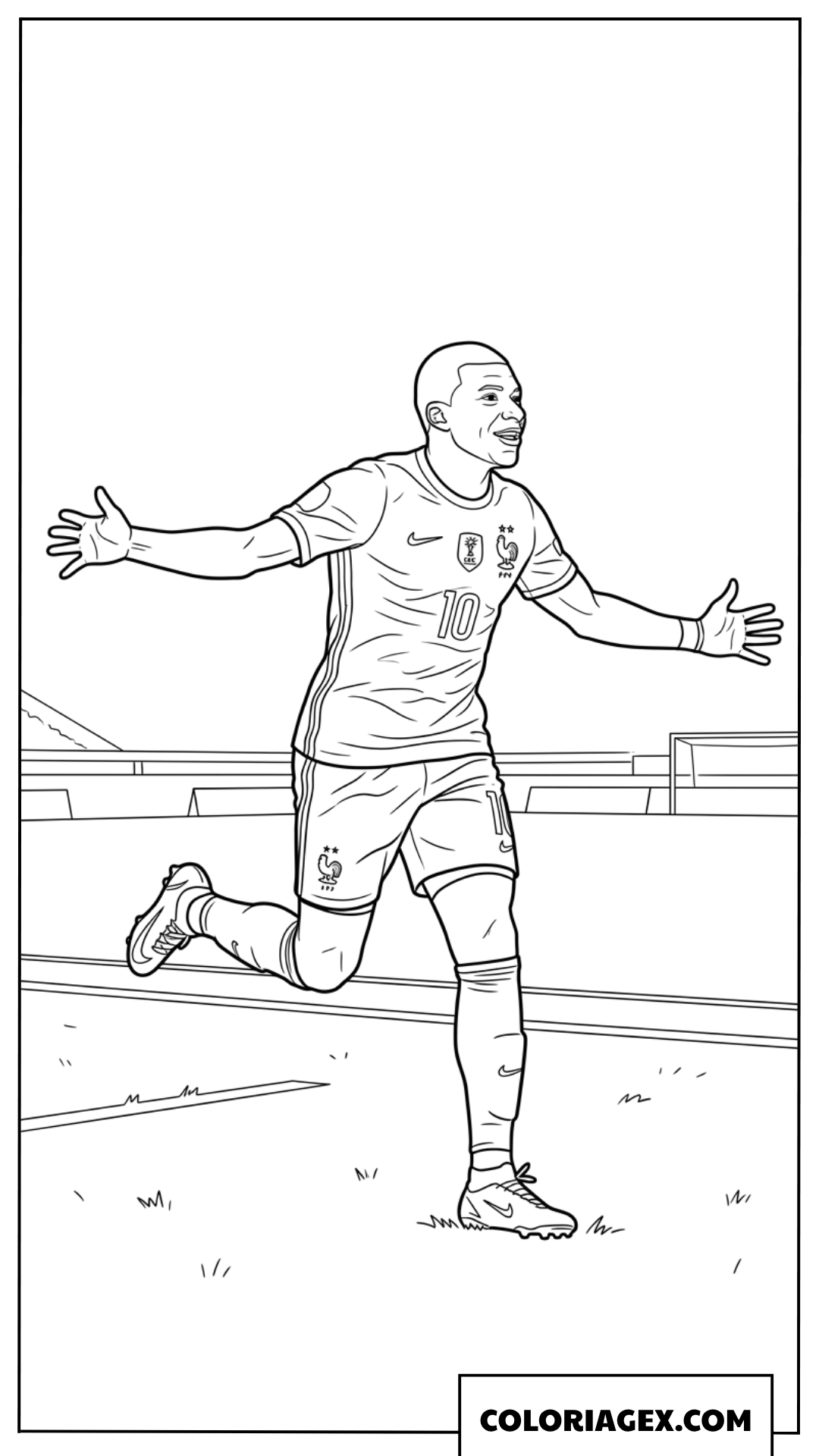 Coloriage de Mbappé courant pour celebrer un but
