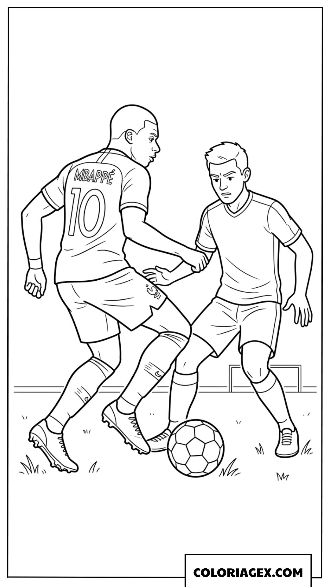 Coloriage de Mbappe dribblant habilement un adversaire