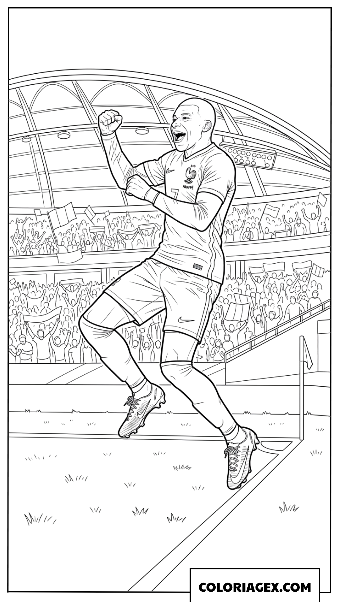 Coloriage de Mbappé en pleine celebration dynamique