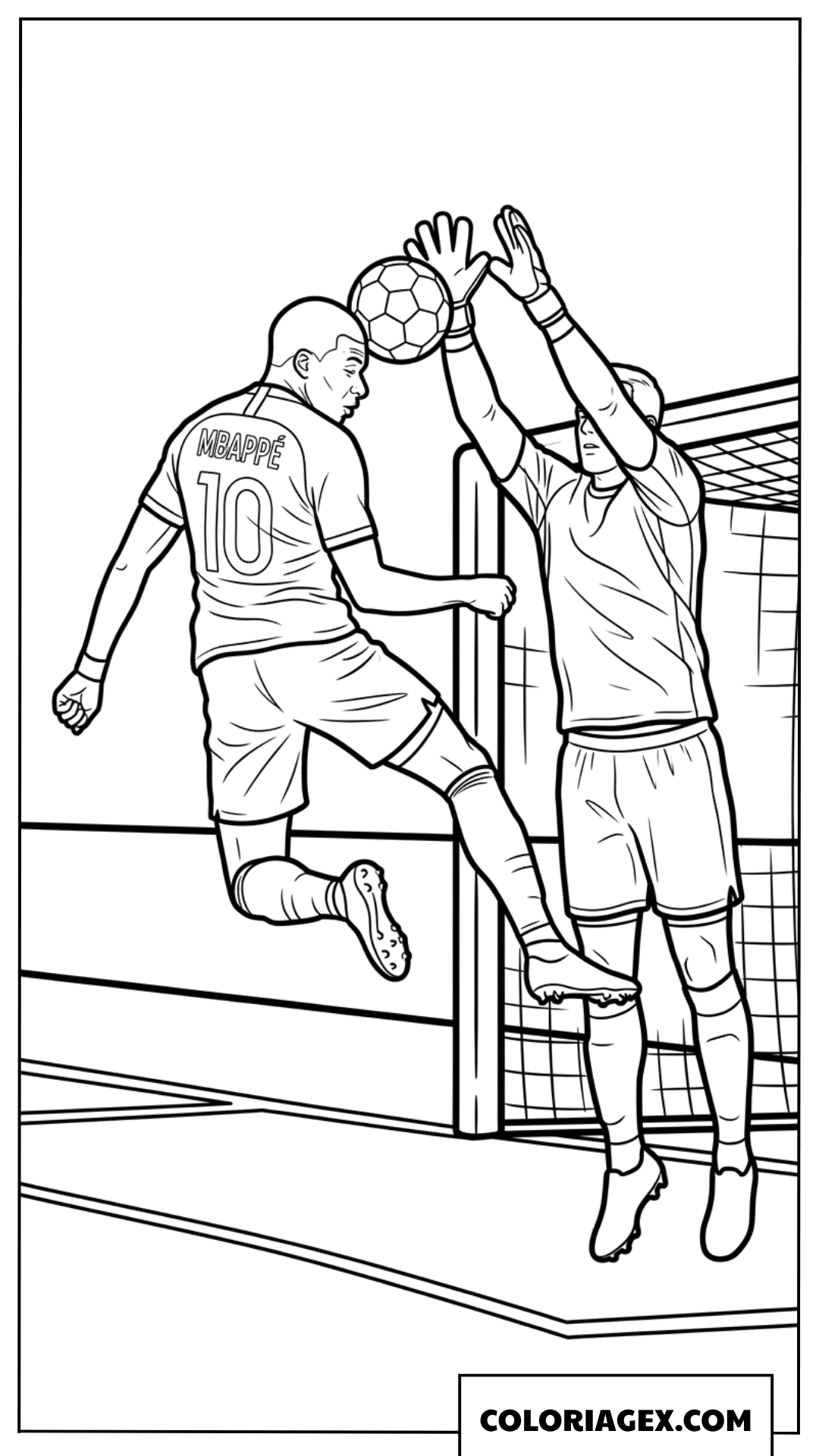 Coloriage de Mbappe executant une tete pour marquer un but