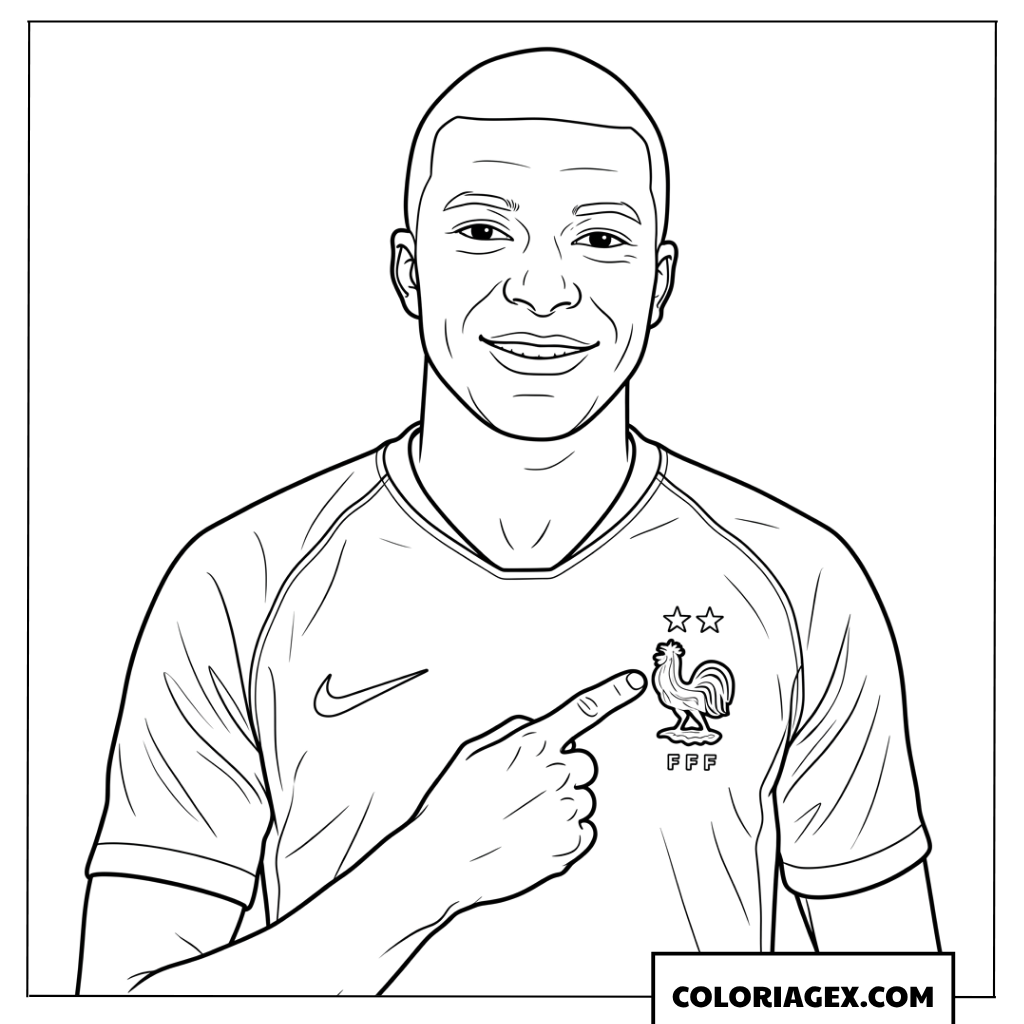 Coloriage de Mbappe montrant son maillot de la France