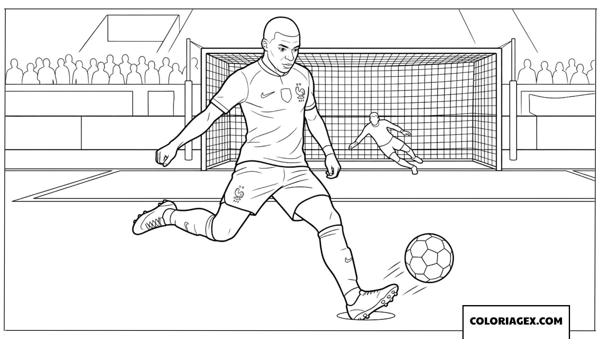 Coloriage de Mbappe tirant un penalty decisif