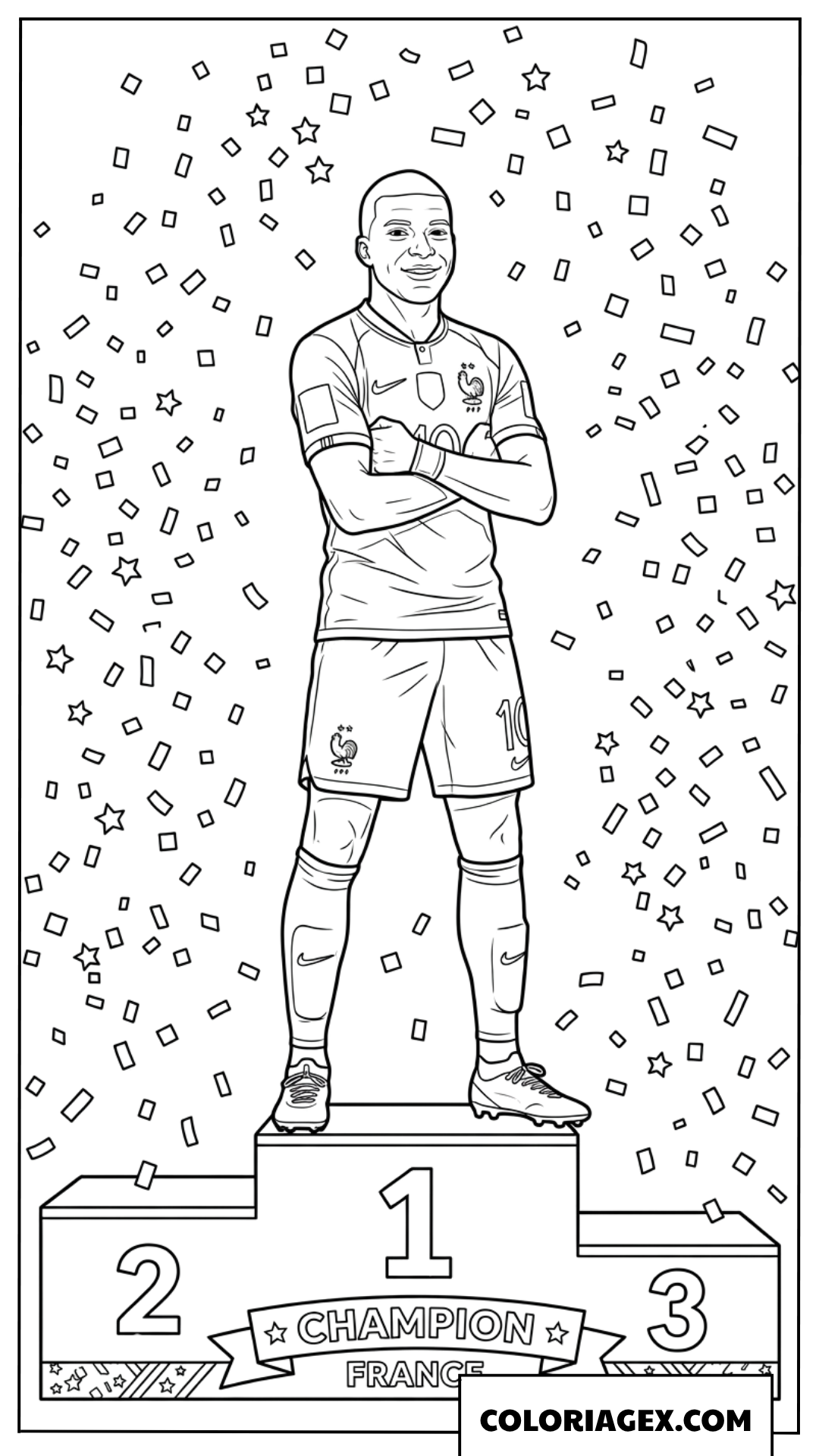 Coloriage de Mbappé victorieux sur le podium