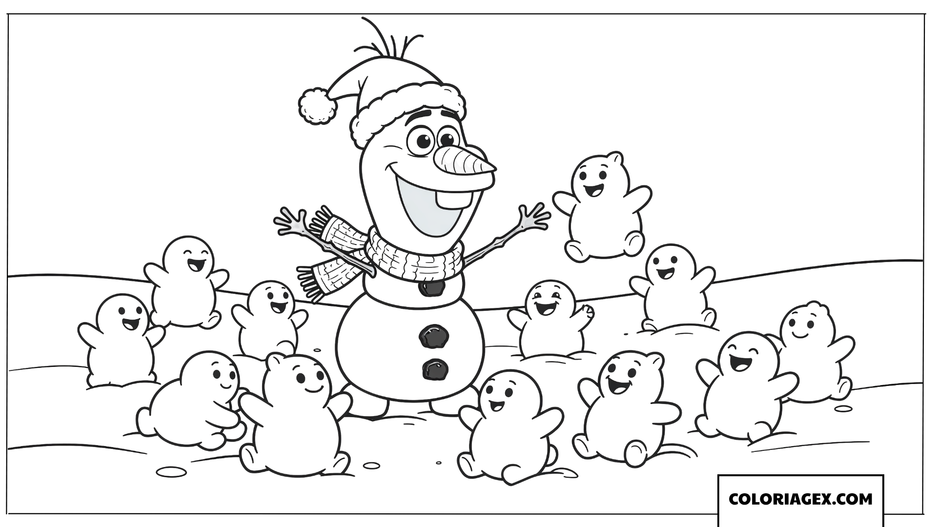 Coloriage de Olaf avec un bonnet de Noel et des snowgies