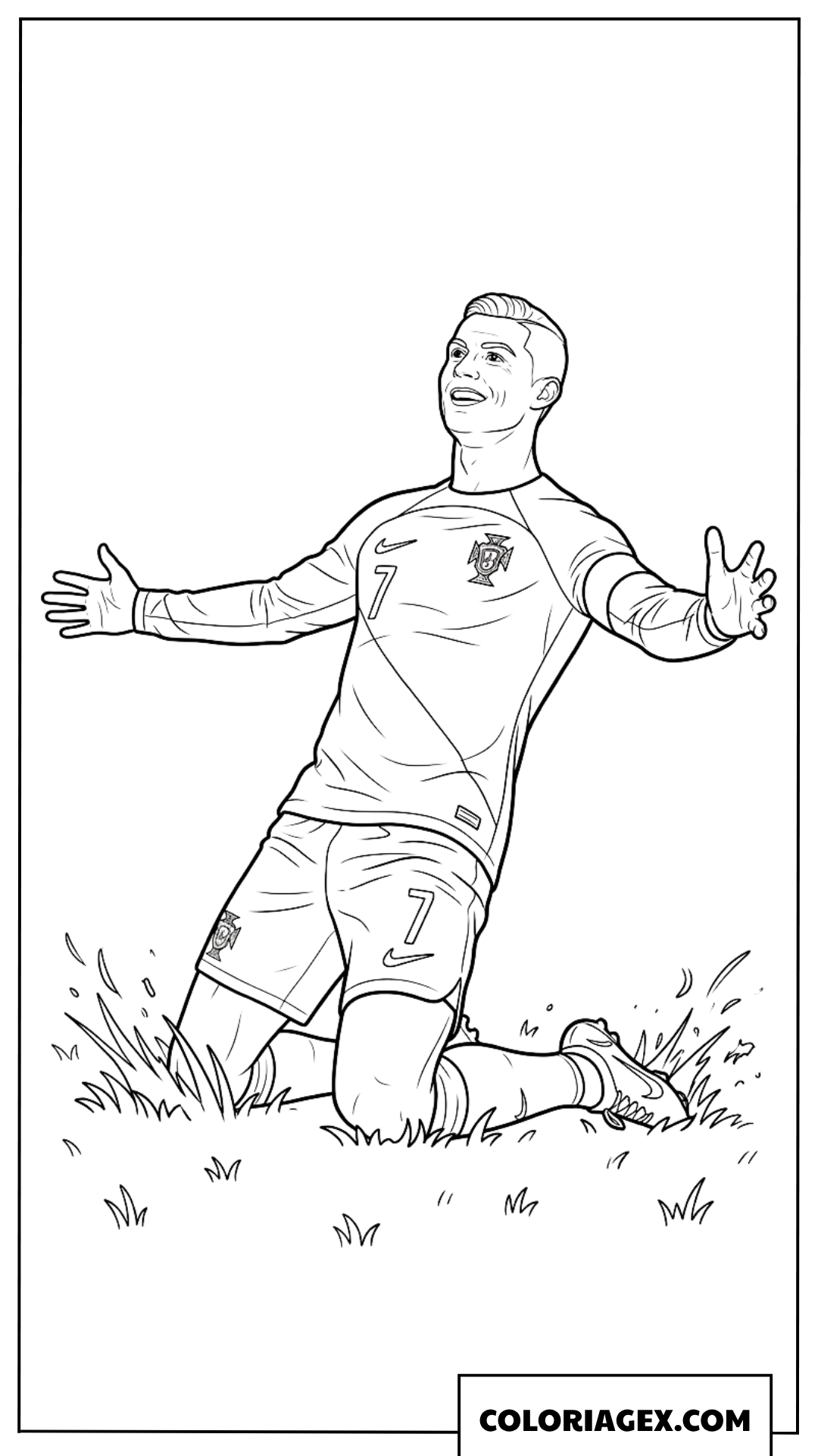Coloriage de Ronaldo Portugal célébrant à genoux