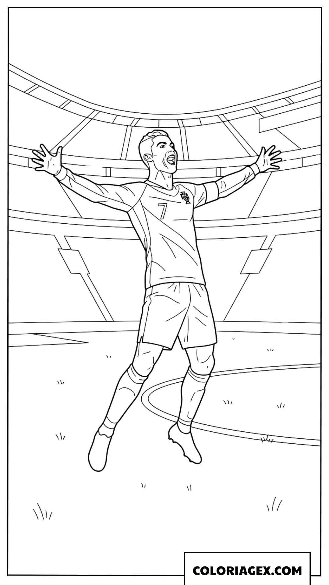 Coloriage de Ronaldo Portugal célébrant un but au stade