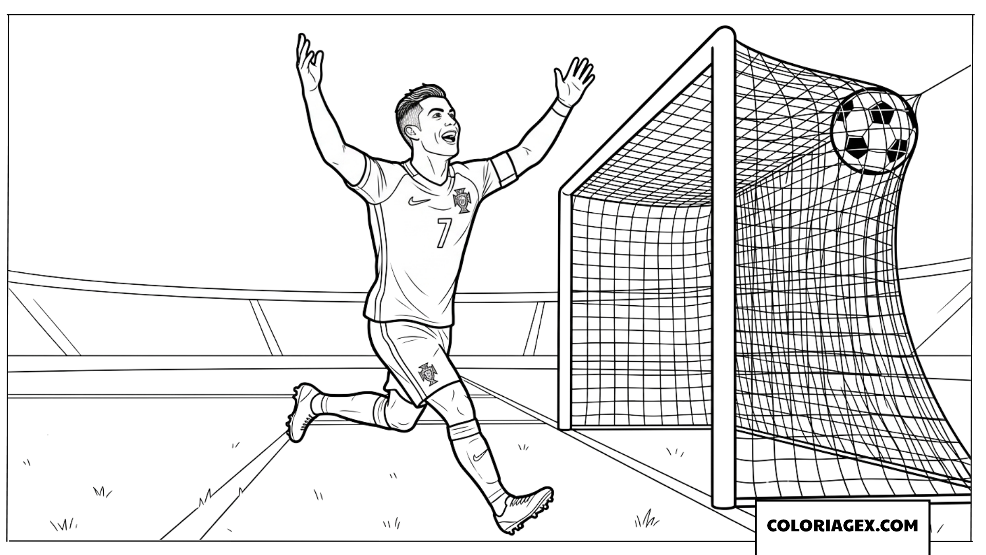 Coloriage de Ronaldo Portugal célébrant un but marqué