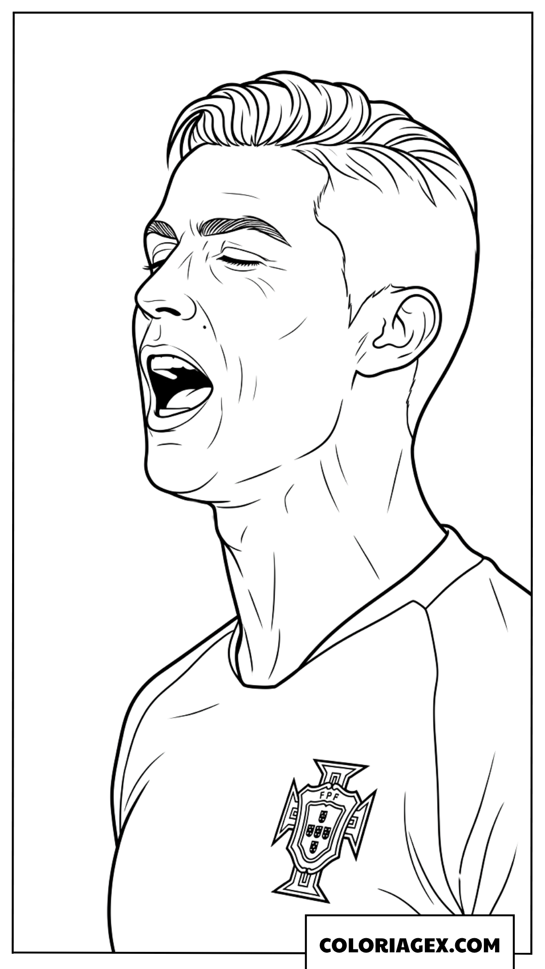 Coloriage de Ronaldo Portugal chantant l'hymne national