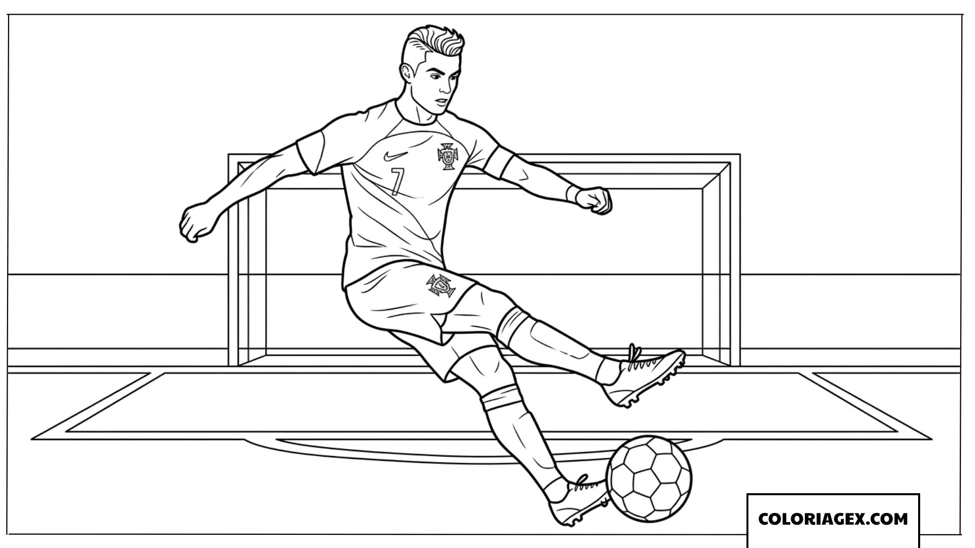 Coloriage de Ronaldo Portugal effectuant un tir décisif