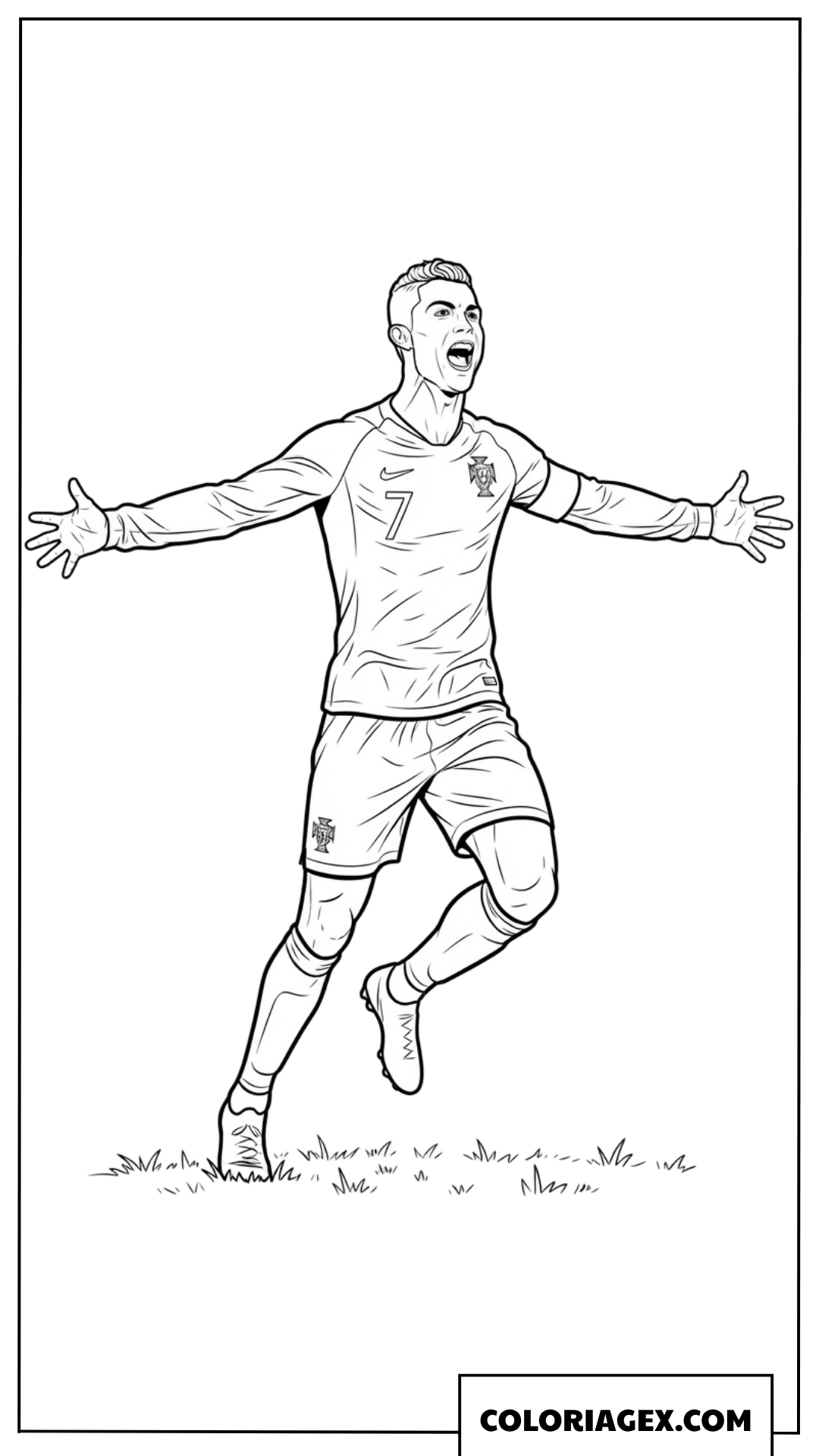 Coloriage de Ronaldo bras grands ouverts celebrant un but