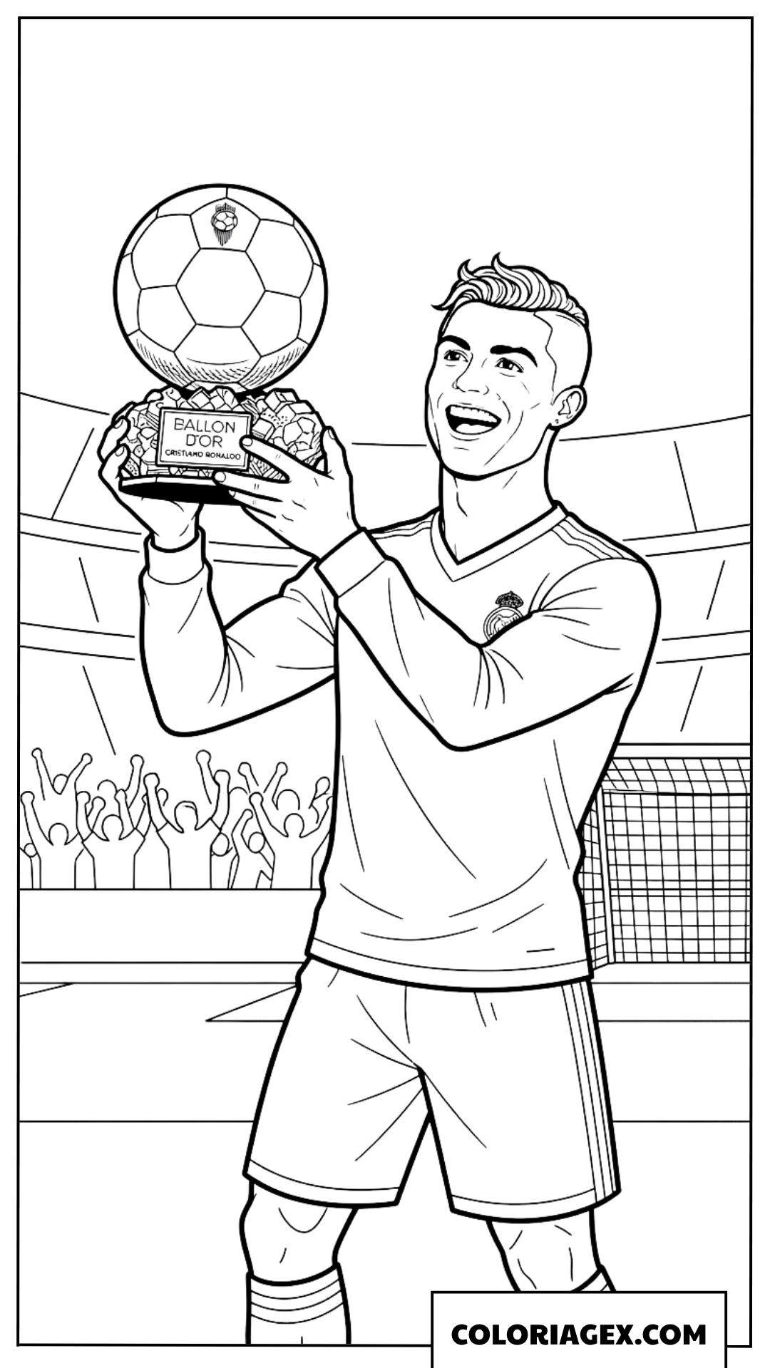 Coloriage de Ronaldo célébrant la victoire avec le Ballon dOr