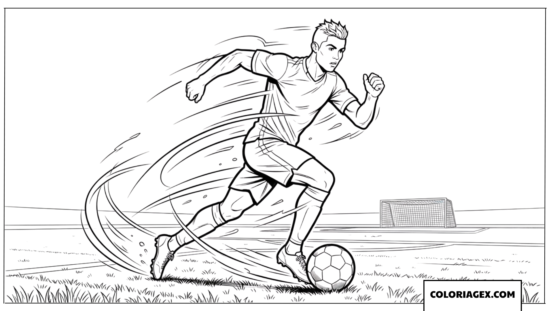 Coloriage de Ronaldo courant à toute vitesse avec le ballon