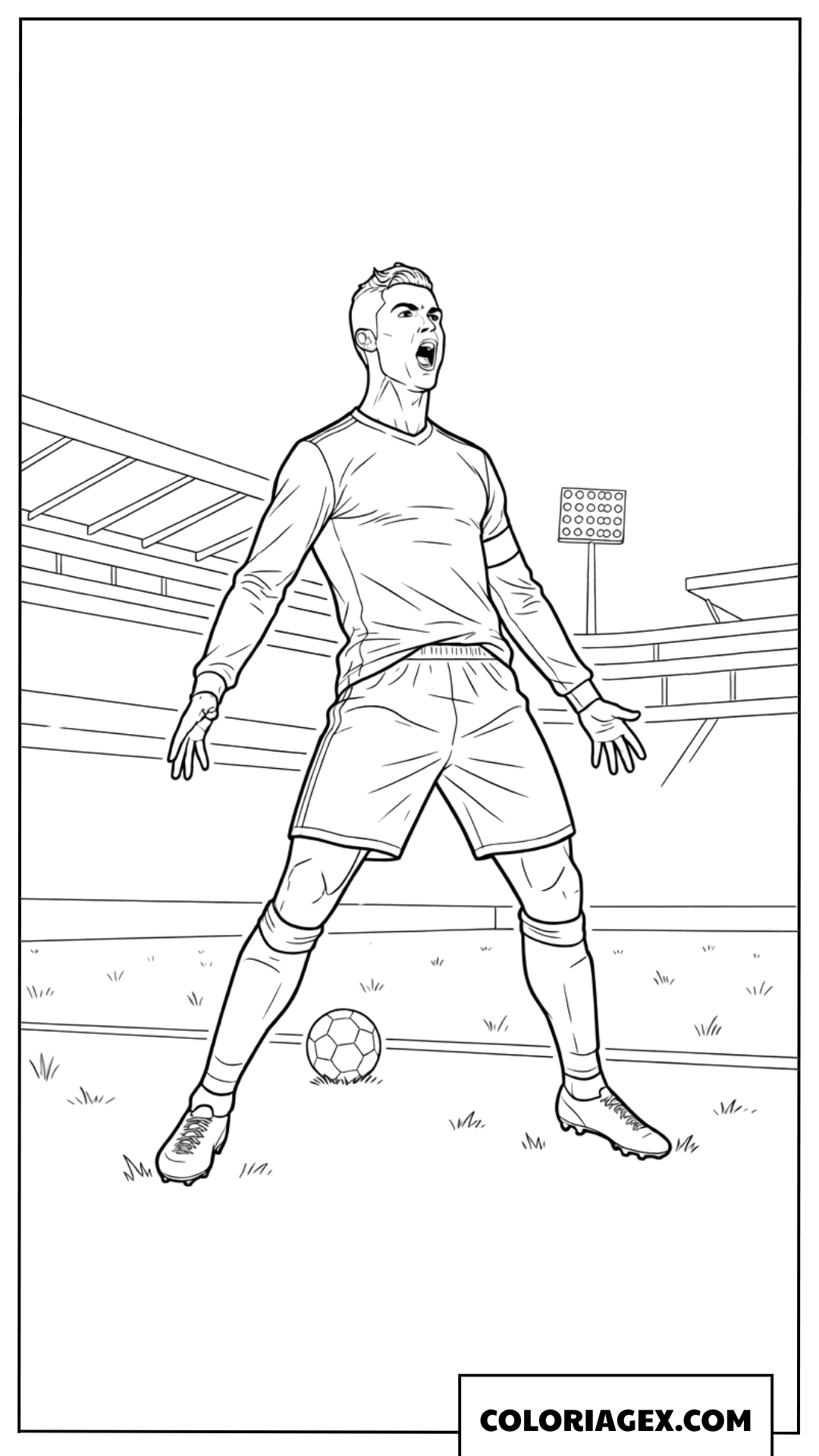 Coloriage de Ronaldo debout fier sur le terrain après sa celebration
