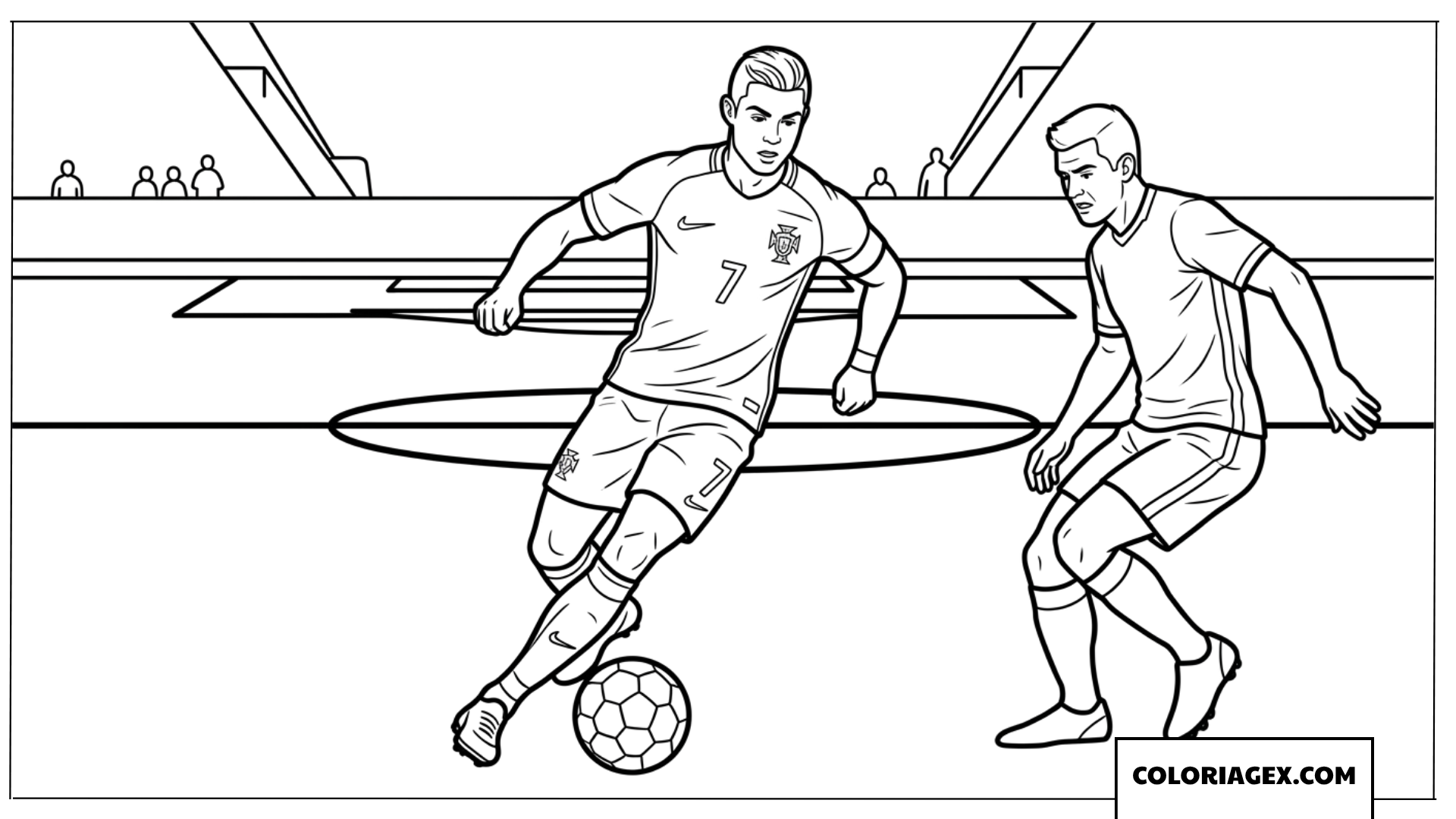 Coloriage de Ronaldo effectuant une technique de dribble