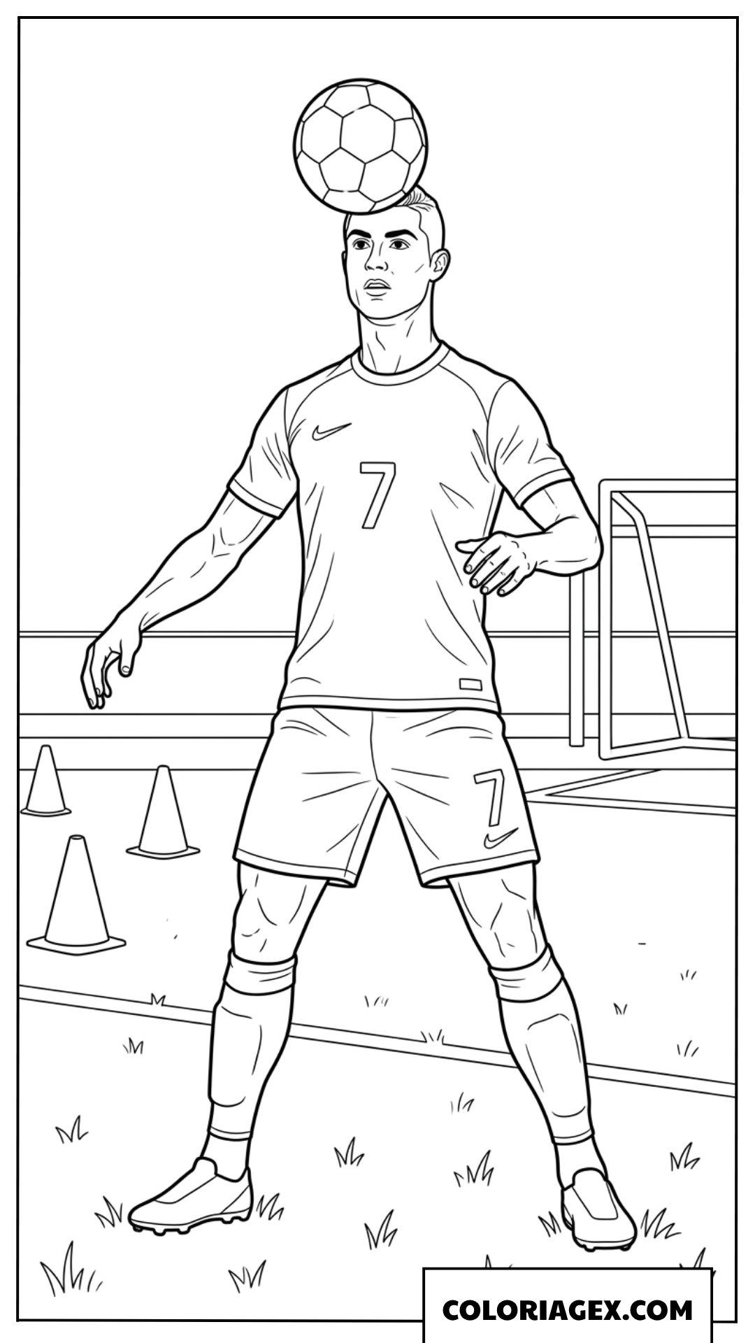 Coloriage de Ronaldo jonglant avec le ballon sur sa tête