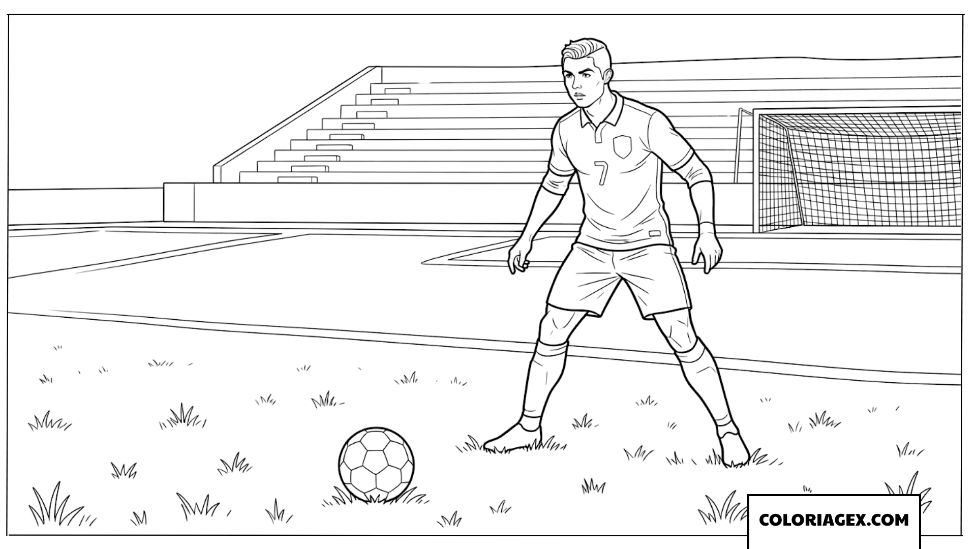 Coloriage de Ronaldo se préparant pour un coup franc