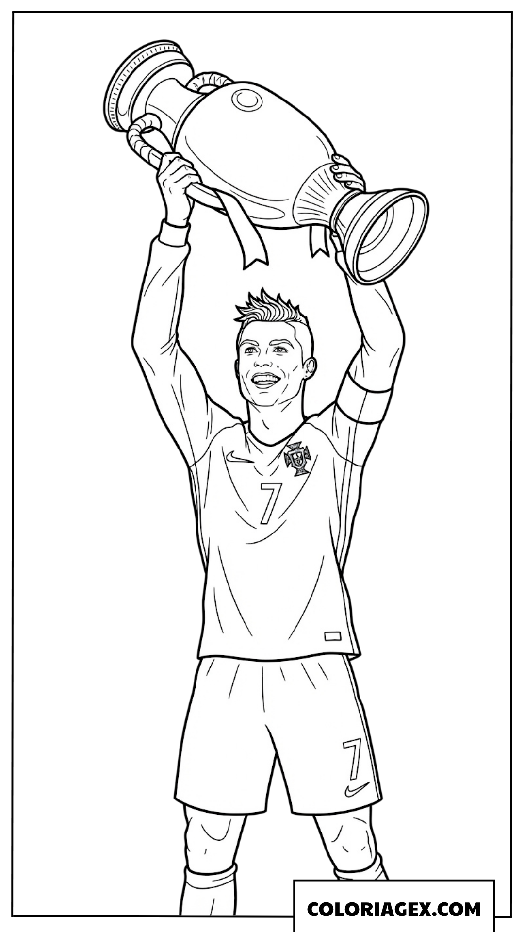 Coloriage de Ronaldo soulevant le trophee de l Euro avec gloire