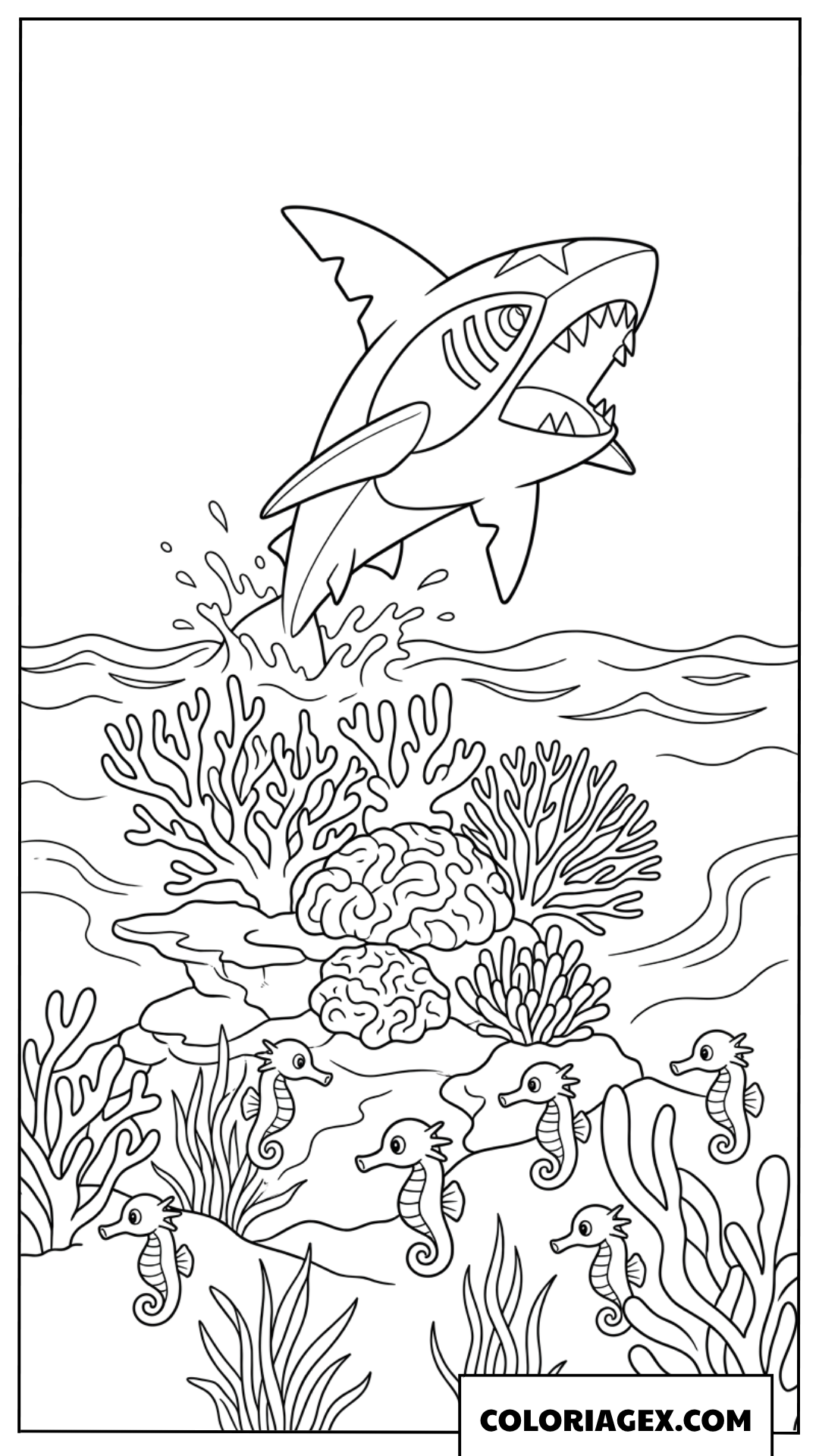 Coloriage de Sharpedo sautant au dessus du recif
