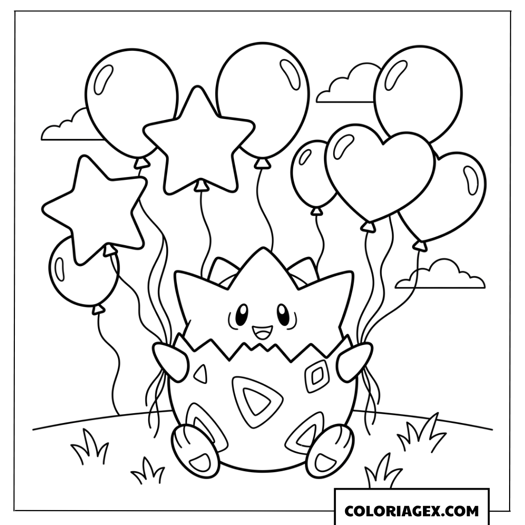 Coloriage de Togepi bebe mignon avec des ballons
