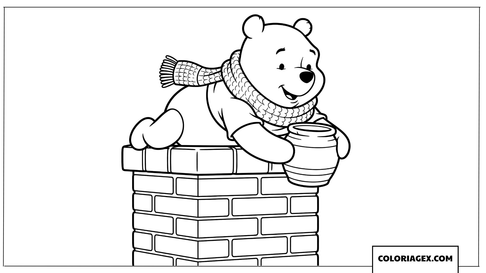 Coloriage de Winnie l ourson sur une cheminee avec son pot de miel