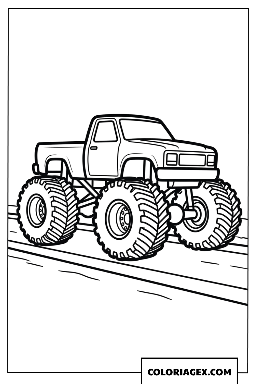 Coloriage de camion monster truck sur la piste