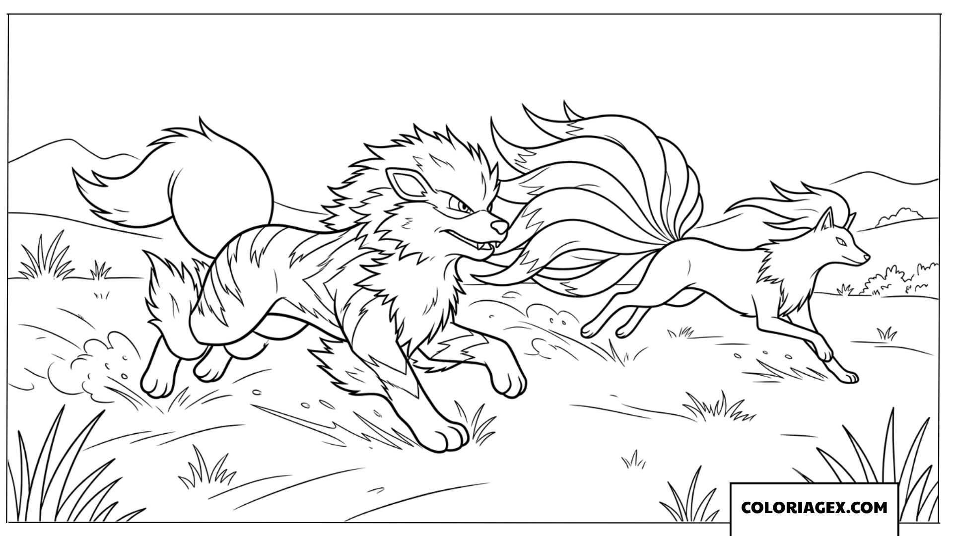 Coloriage de course effrenee entre Arcanine et Ninetales