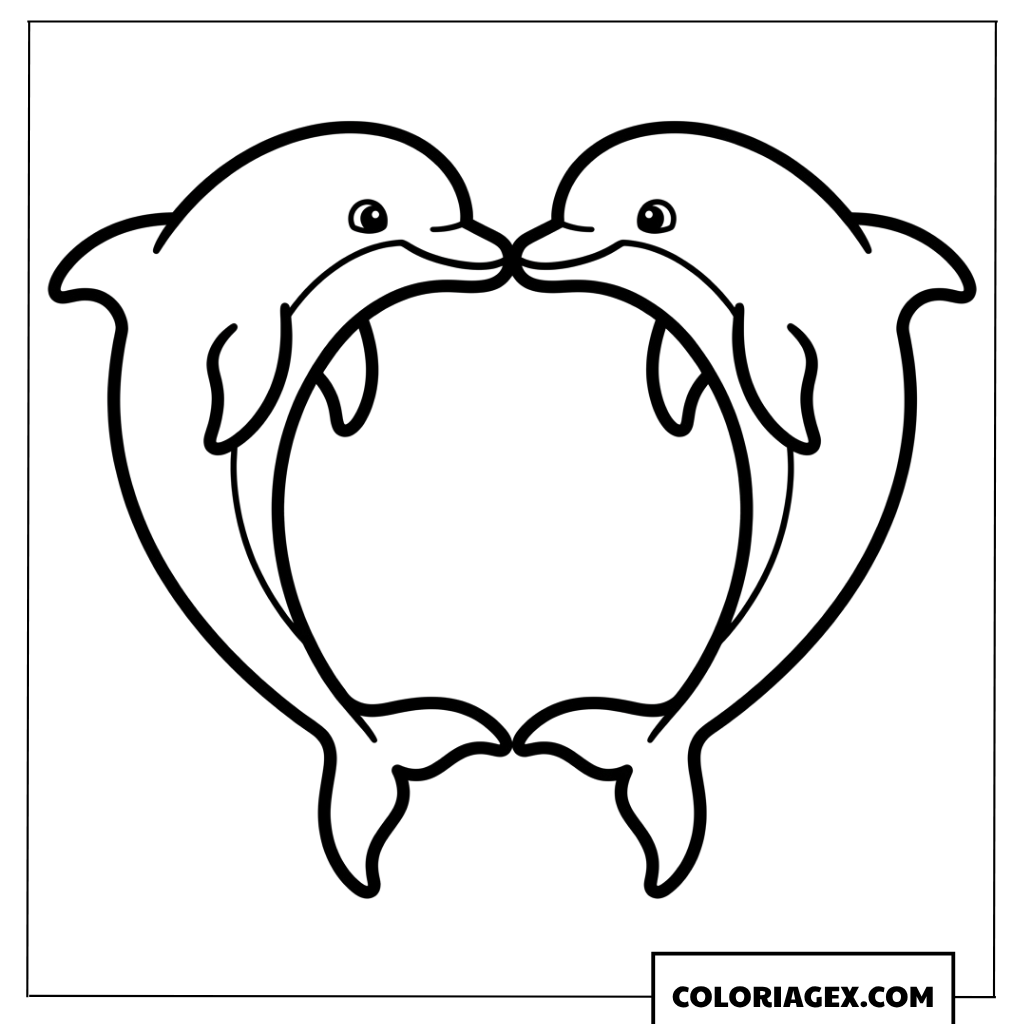 Coloriage de deux dauphins formant un cœur affectueux