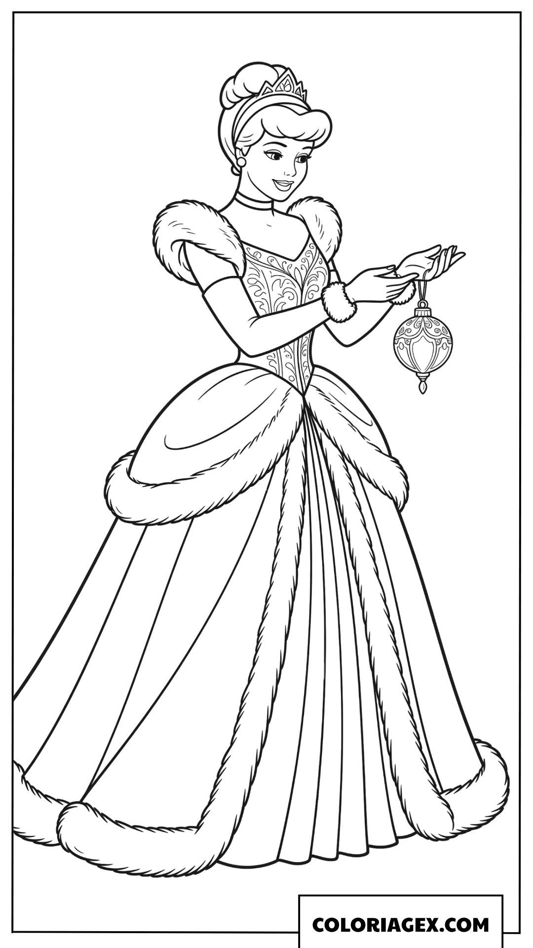 Coloriage de la princesse Cendrillon avec une boule de Noel