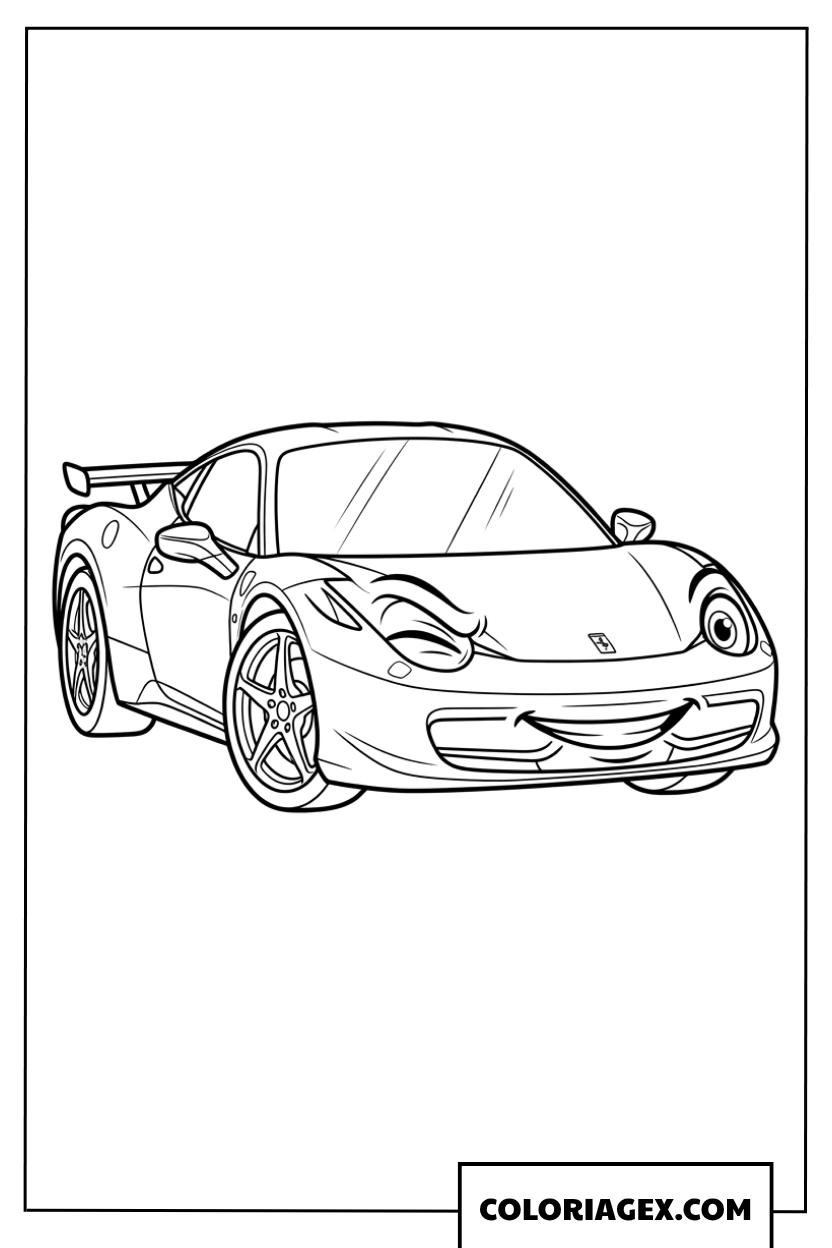 Coloriage de la supercar Ferrari qui fait un clin d'il coquin