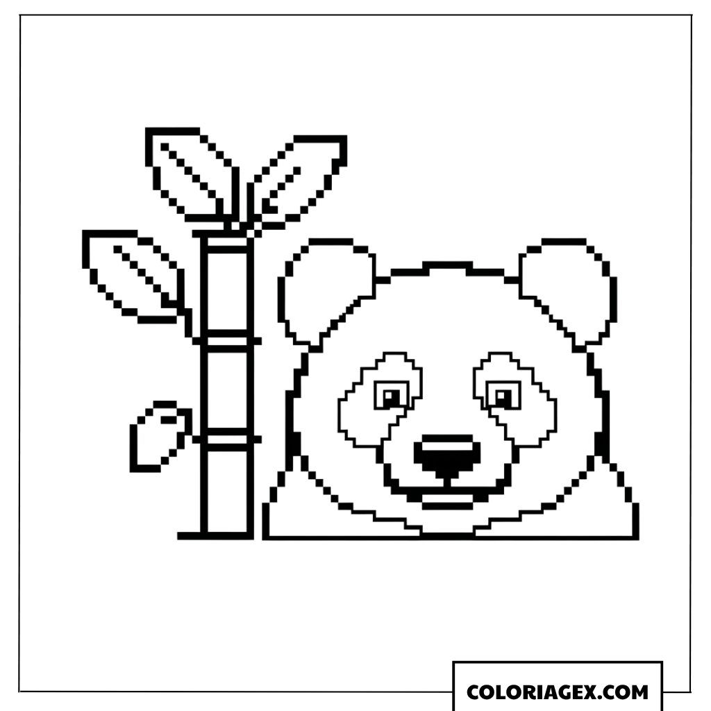 Coloriage de la tete dun panda pixel art avec un bambou