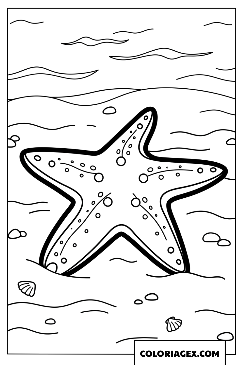 Coloriage de mignonne etoile de mer sur le sable