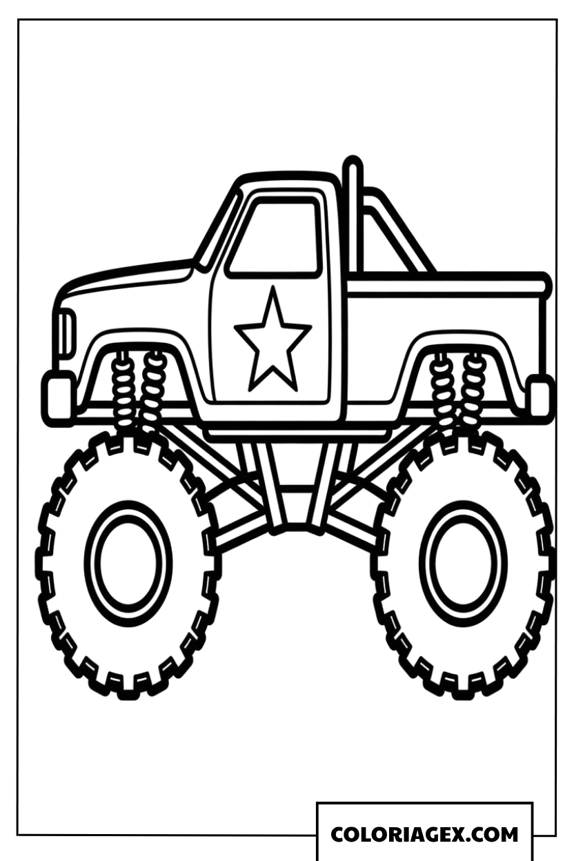 Coloriage de monster truck avec une etoile sur la porte