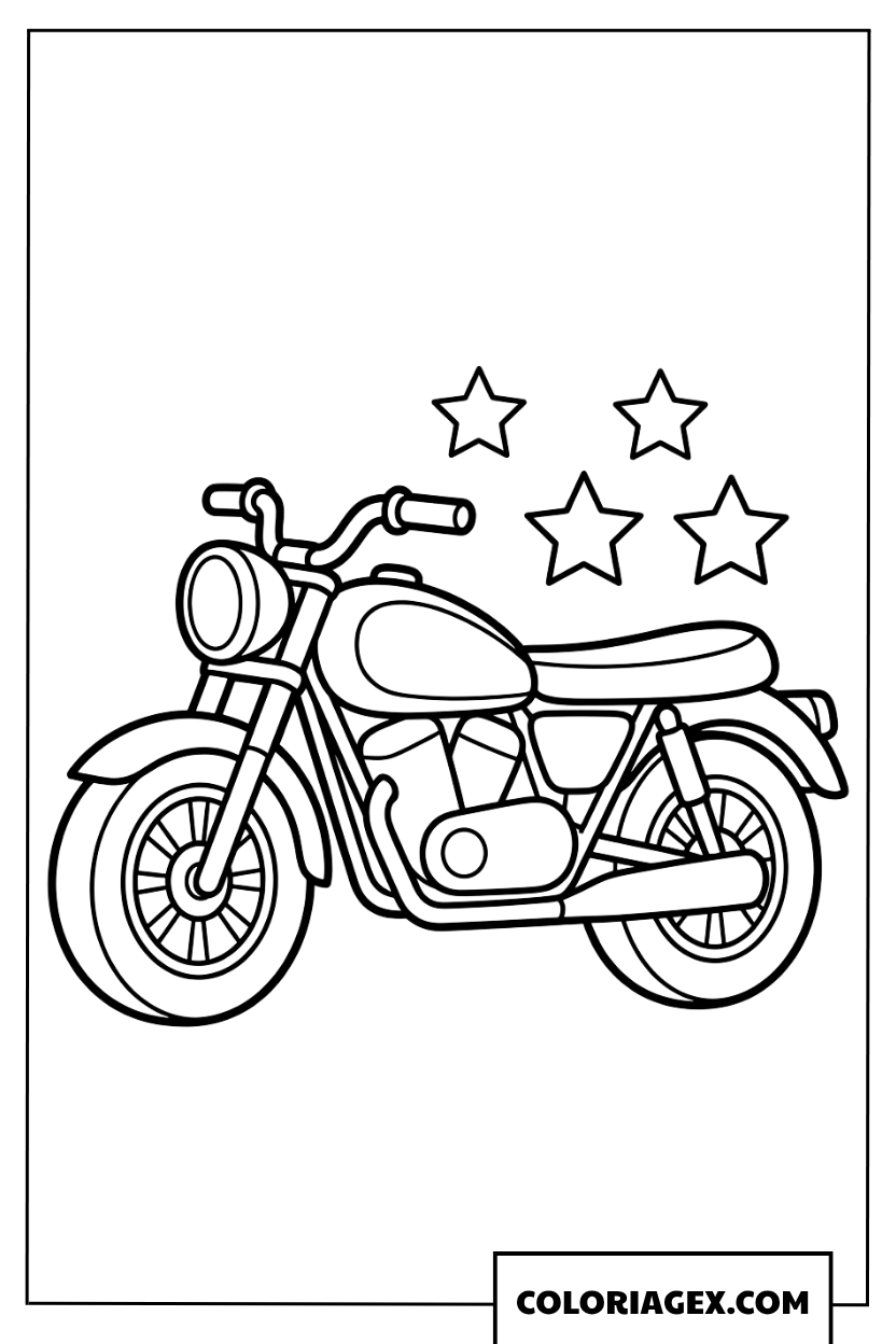 Coloriage de moto et quatre etoiles scintillantes