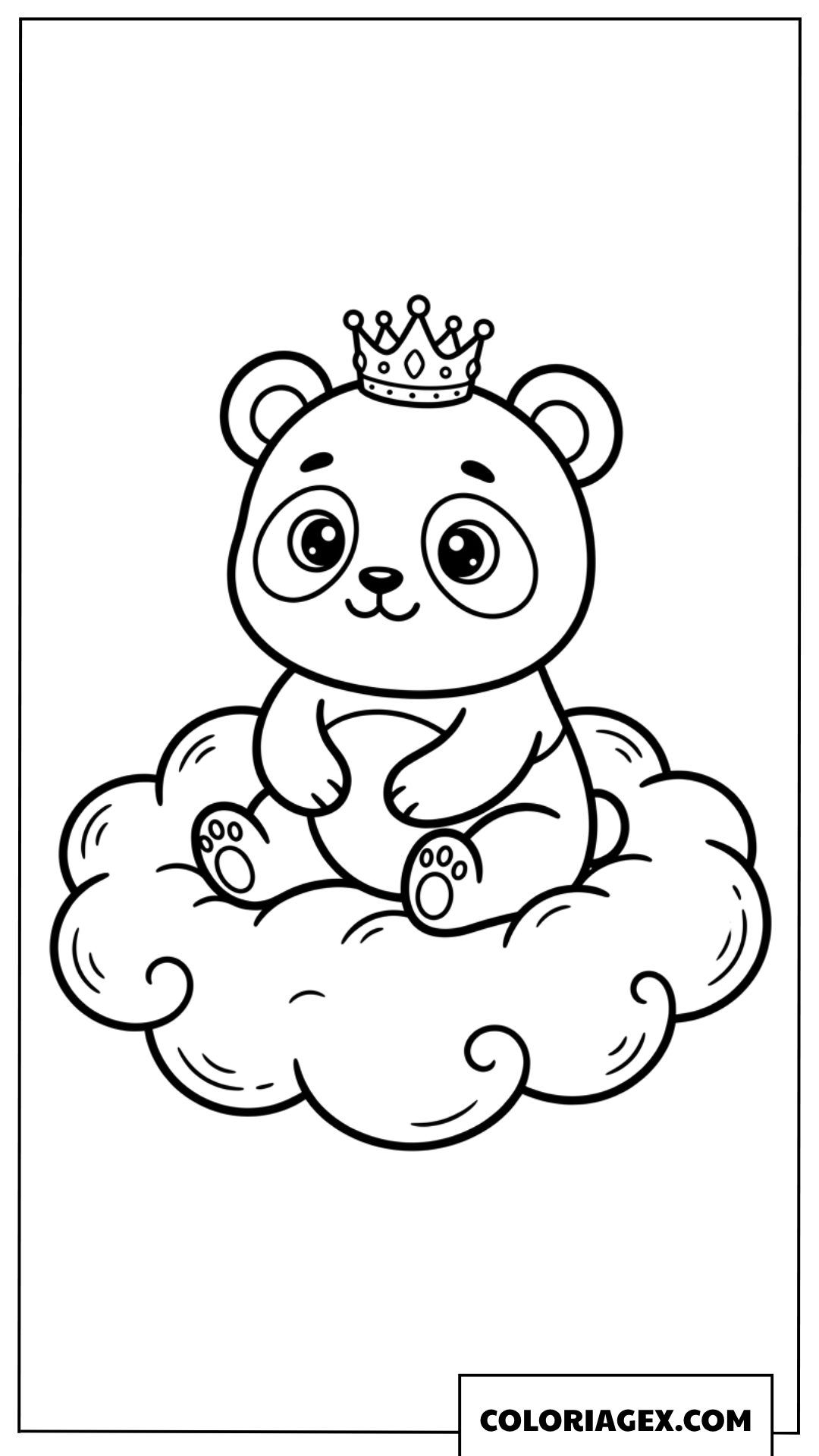 Coloriage de panda chibi avec une couronne assis un nuage