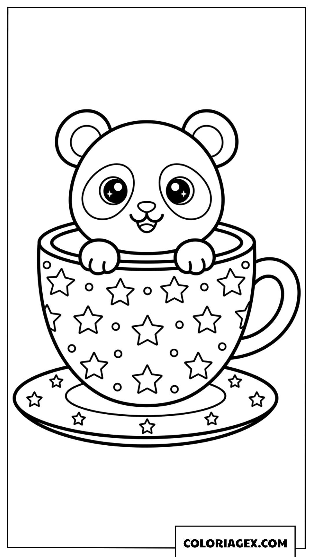 Coloriage de panda mignon qui dépasse d une tasse de thé étoilée