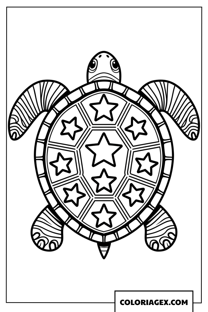Coloriage de tortue decoree avec des etoiles
