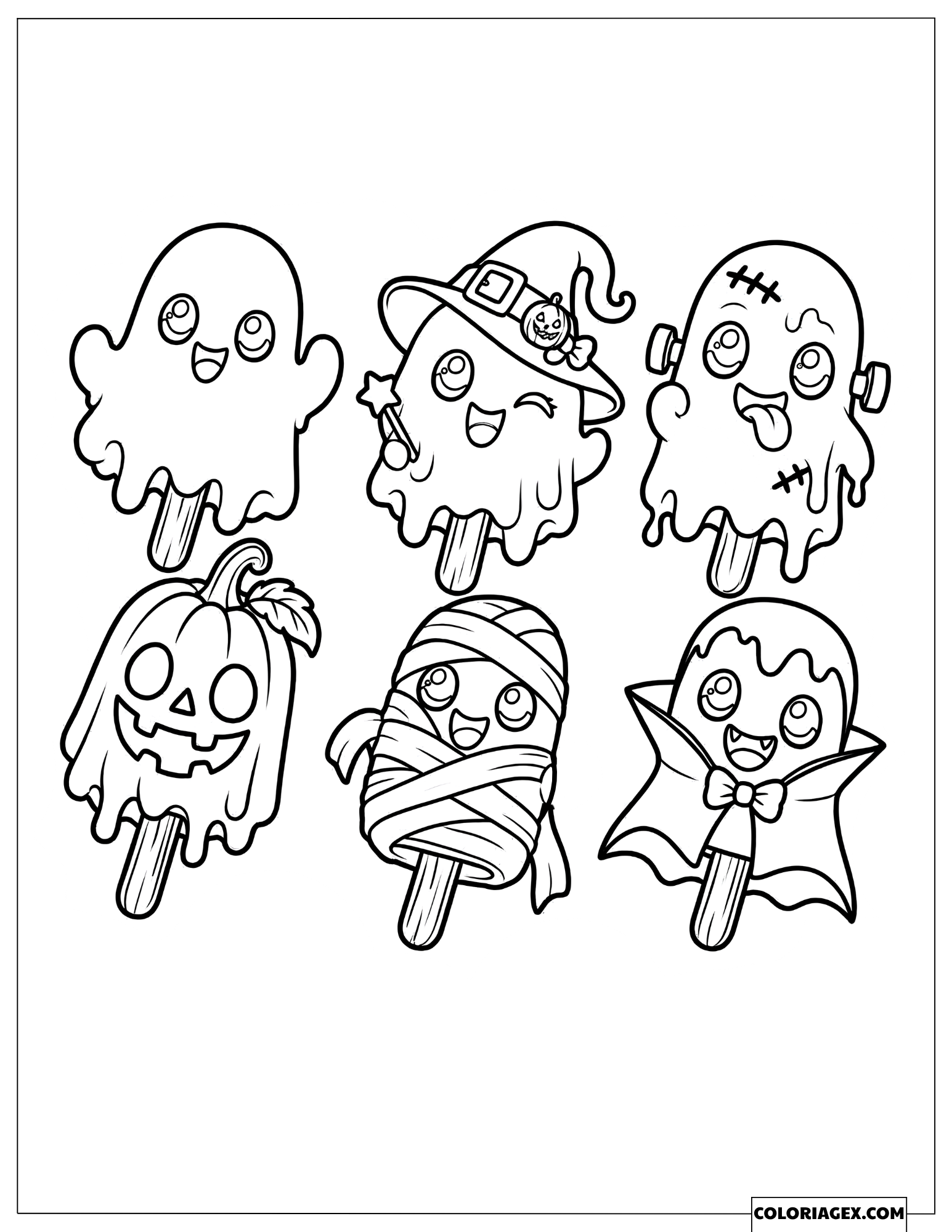 Coloriage des Glaces monstres d'Halloween Kawaii qui sourient