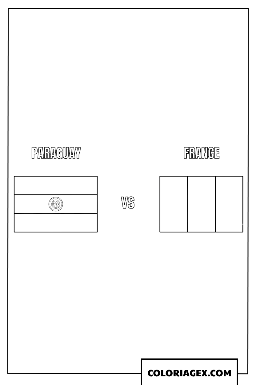 Coloriage drapeaux de la France et du Paraguay Coupe du Monde