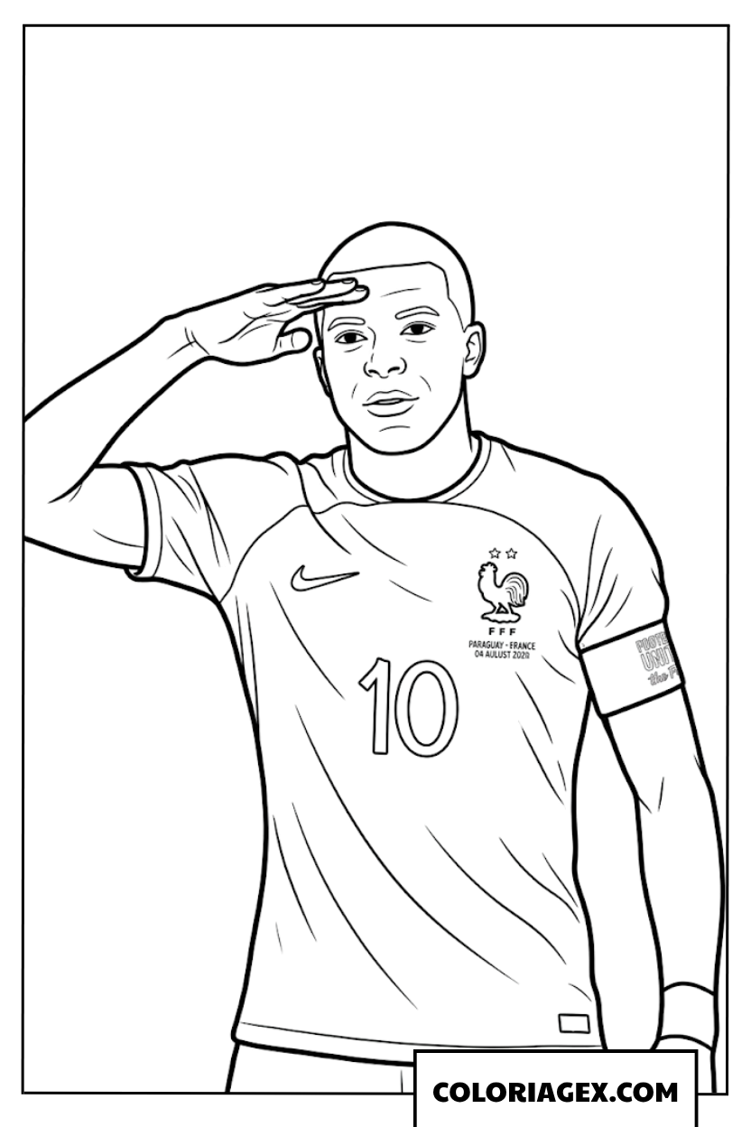 Coloriage du capitaine Mbappe saluant apres son but de la victoire