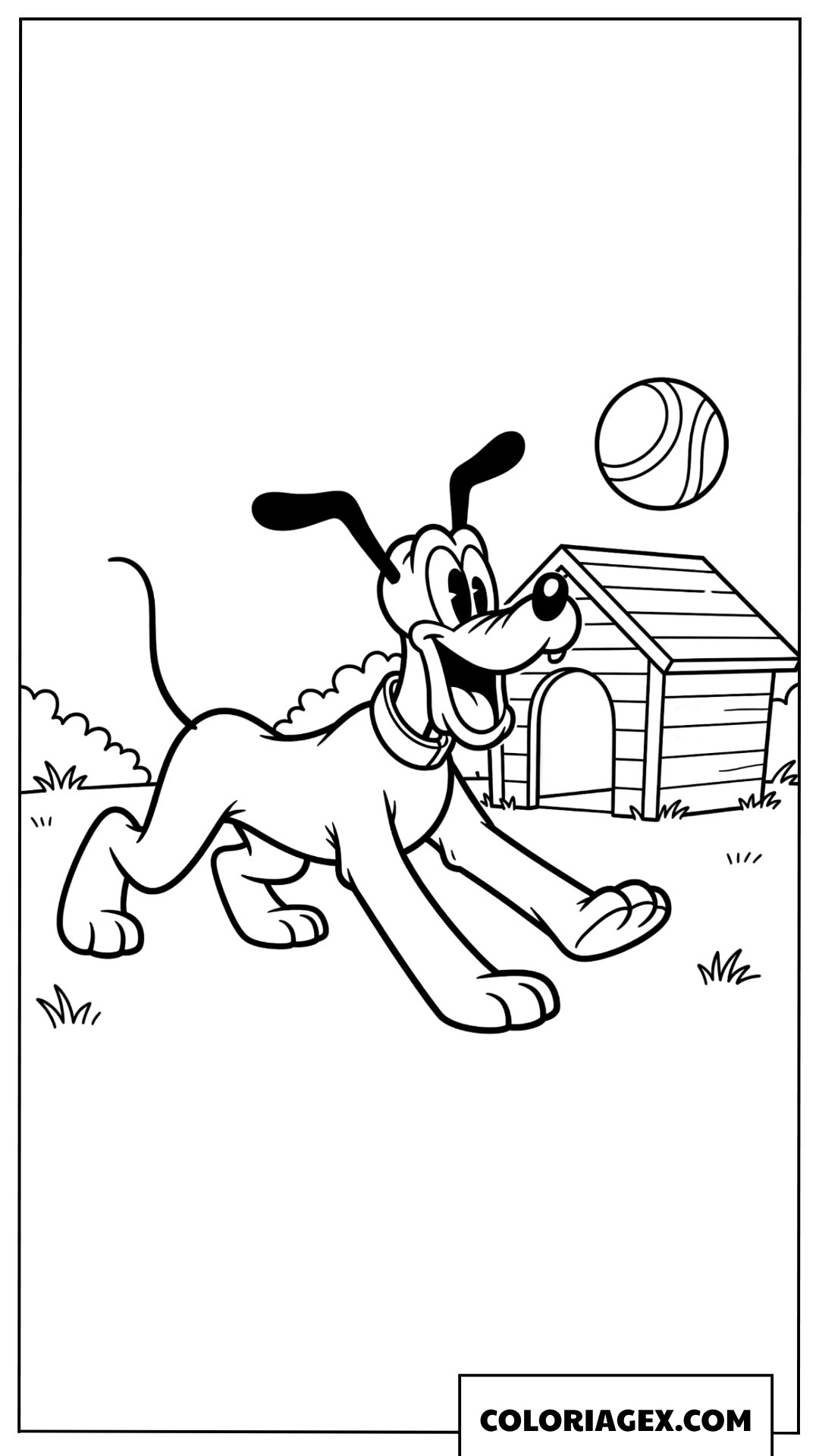 Coloriage du chien Pluto amusant jouant avec son ballon