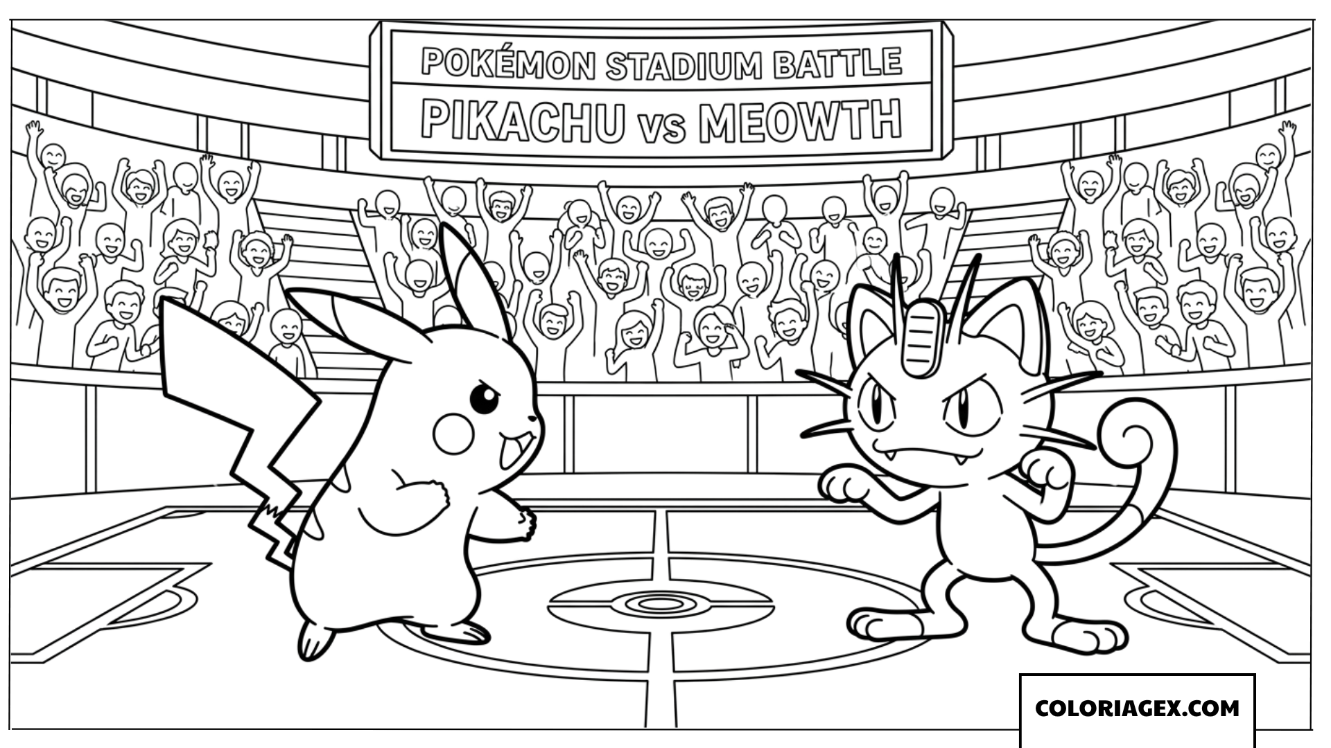 Coloriage du combat entre Pikachu et Miaouss