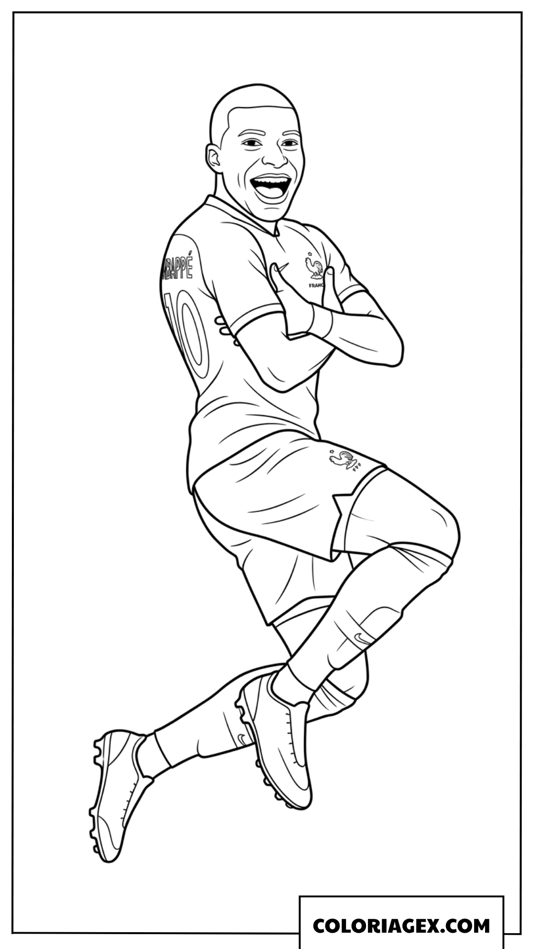 Coloriage du joueur Kylian Mbappe célébrant un beau but en sautant