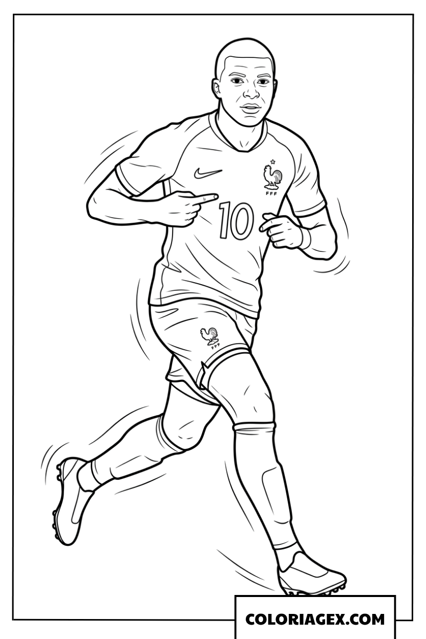 Coloriage du joueur Kylian Mbappe en train de courir pour célébrer